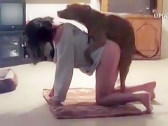 girl in the bedroom with dog